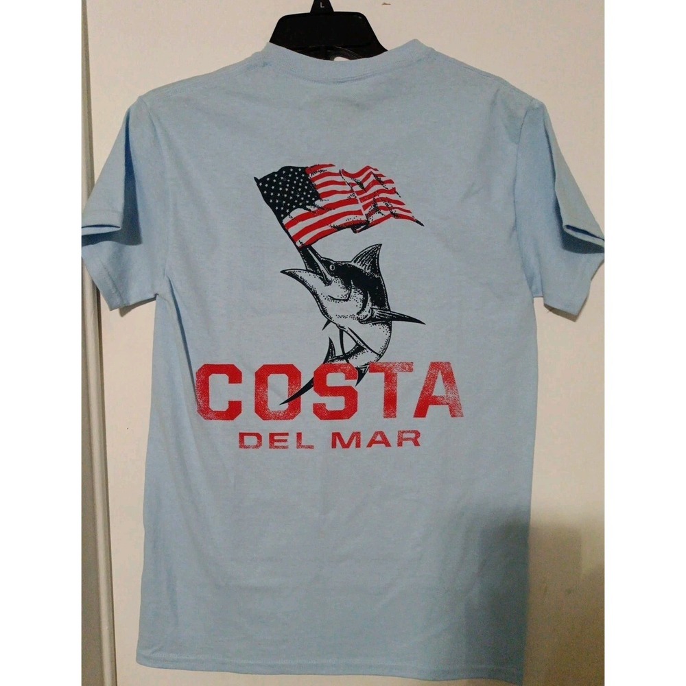 Costa Del Mar Men's American Flag Short Sleeve T Shirt Blue Fish Small Nwt
